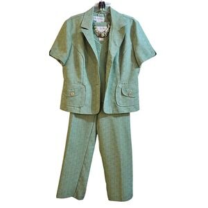 Sag Harbor Dress Sage Green 3 Piece Pant Suit Set Blazer Vest Trousers Size 18